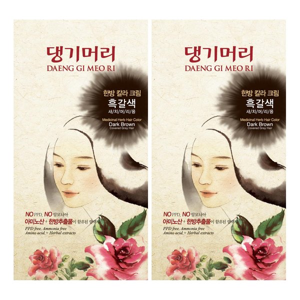 Daeng Gi Meo Ri – Korean Herbal Hair Dye Color Cream [Dark Brown] (2-PACK) - PPD-Free Gray Coverage, Hair Protection, High-Keratin Formula, 8.47 Oz