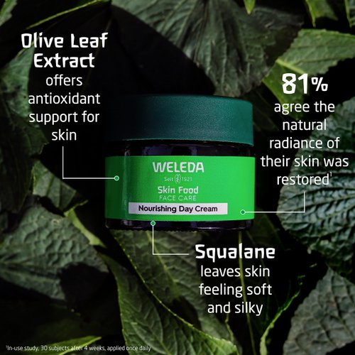 Weleda Skin Food Face Care Nourishing Day Cream, 1.3 Fluid Ounce, Plant Rich Moisturizer with Olive Leaf Extract, Squalane and Chamomile