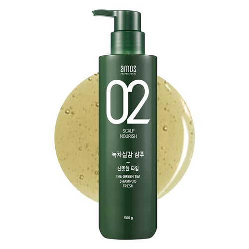 AMOS PROFESSIONAL Green Tea Shampoo, 17.6oz (500g) - Fresh Shampoo for Oily Scalp, Anti-Thinning & Anti- Hair Loss Shampoo for Growth and Cleanse Excess Sebum, Korean Hair Salon Brand
