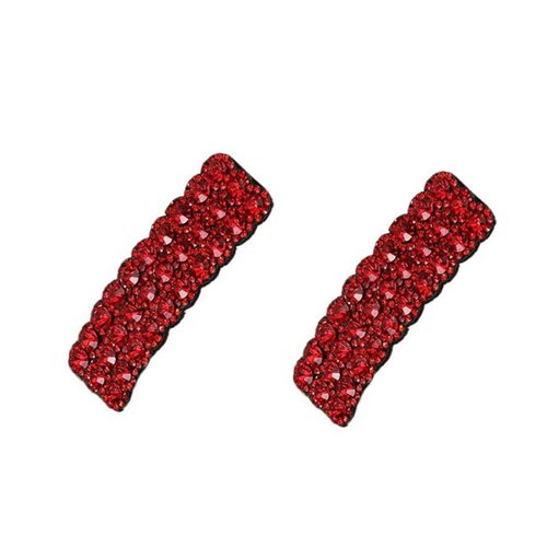 Xinjincang 2Pcs Red Cute Rhinestones Korean Style Hair Clips,Rectangular Hairpins Shiny Luxury Hairpins Wedding Rhinestone Hair Clips, Barrettes Hair Accessories for Women Girls