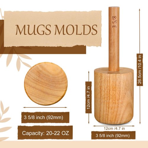Baderke Rubberwood Ceramic Mug Mold, 3 5/8'' x 3.625'' x 3.625'', 20-22 oz, Reusable, Ideal for Home Use