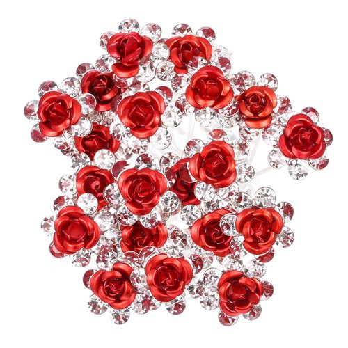 eBoot 40 Pack Crystal Hair Pins Rose Flower Rhinestone Hair Clips for Bridal Wedding Women Hair Jewelry Accessories, with Storage Bag (Red)