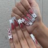 BABALAL Long Square Press on Nails White French Tip Press on Nails Luxury Rhinestone Bow Charm Design Acrylic Nails 24Pcs Bling False Nails