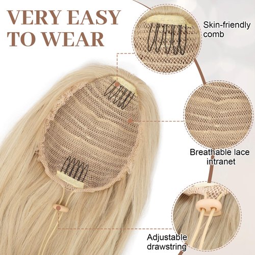 KooKaStyle Ponytail Extensions, 22 inch Long Drawstring Wavy Clip in Ponytail Hair Extensions Light Ash Brown & Bleach Blonde Layered Synthetic Hairpiece for Women
