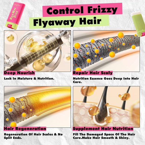 bayfree Hair Wax Stick, Wax Stick for Hair, Non-Sticky, Non-Greasy, Hair Pomade Stick for Flyaway Hair & Hair Frizz, Strong Hold, 3 PCS*0.53 Oz