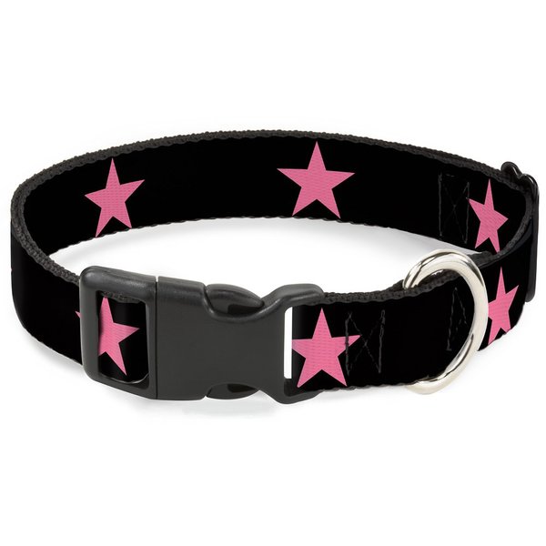 Dog Collar Plastic Clip Star Black Pink 8 to 12 Inches 0.5 Inch Wide