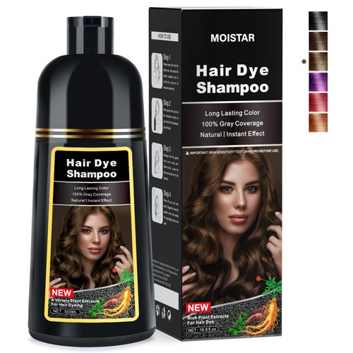 MOISTAR Hair Dye Shampoo Light Brown Hair Color Shampoo for Gray Hair Coverage, Herbal Hair Dye Shampoo 3 in 1 for Men/Women, Control Color Shampoo for men, Ammonia-Free champu con tinte para canas