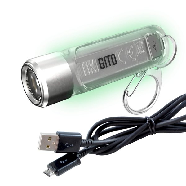 Nitecore Tiki GITD Green Keychain Flashlight with UV & High CRI Light, 300 Lumen Everyday Carry USB Rechargeable and USB-C Charging Cable