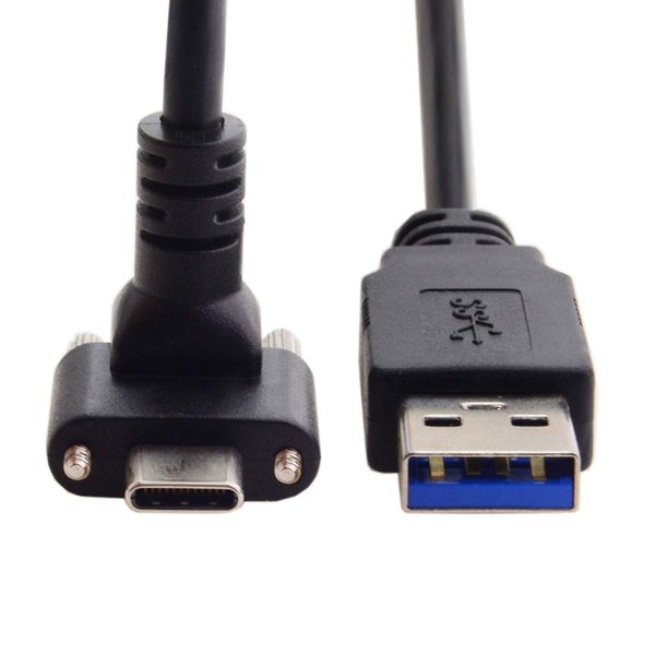 JSER Down Up Angled USB 3.1 Type-C Dual Screw Locking to Standard USB3.0 Data Cable 90 Degree Compatible for Camera