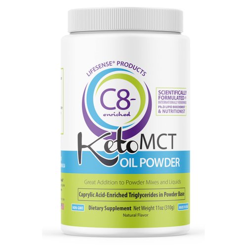 LifeSense C8 enriched MCT Oil Powder Unflavored Sourced from Coconut Oil, Keto Friendly - developed by PhD Nutrition in USA