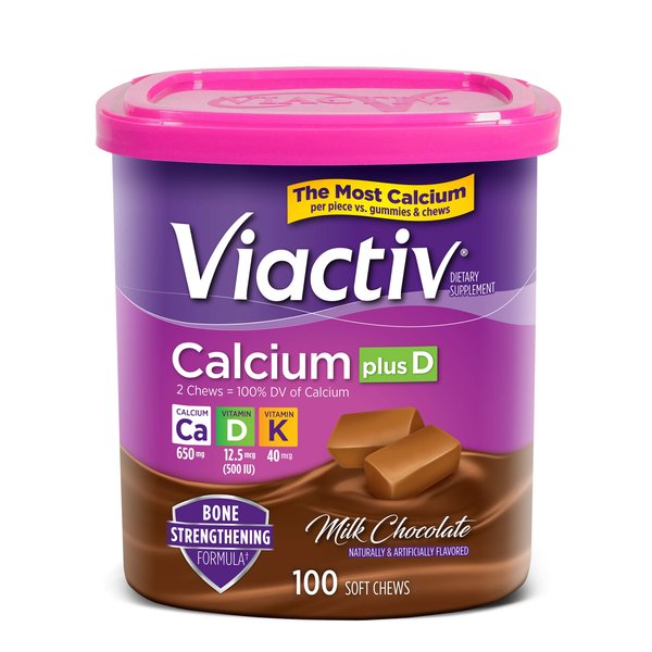 Viactiv, Calcium Dietary Supplement, Soft Chews plus D Milk Chocolate, 100 ct