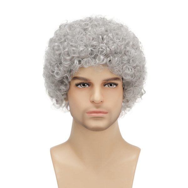 Daiaces Mens Curly Afro Wigs Silver Grey Short Wig for Male,Guy California Daily Halloween Party Cosplay Costume Full Wigs