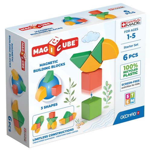 GEOMAG Magnetic Toys | Magnets for Kids | 6 Pieces | Magicube Shapes Starter Set | Early Learning STEM Educational Building Blocks | Recycled Plastic | Ages 1 - 5