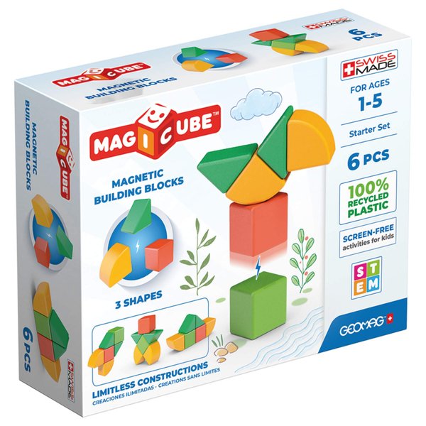 GEOMAG Magnetic Toys | Magnets for Kids | 6 Pieces | Magicube Shapes Starter Set | Early Learning STEM Educational Building Blocks | Recycled Plastic | Ages 1 - 5