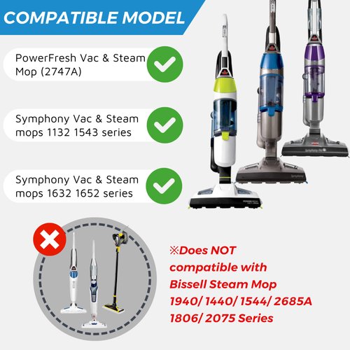 Flammi Steam Mop Pad for Bissell PowerFresh Vac & Steam 2747A, 1132 1543 1632 1652 Symphony Vacuum and Steam Mop Series For Hard Floor, Model# 1252, 6 Pack