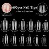 AddFavor 600pcs Square Nail Tips, Medium Square Gel X Nail Tips Clear Fake Nails Full Cover Acrylic Nail Tips for Extension Nail Manicure Salon Home DIY