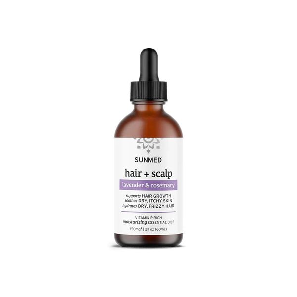 SUNMED Hair + Scalp Oil with Rosemary & Lavender Essential Oils - Moisturizing Scalp Formula for Dry, Itchy Skin & Frizzy Hair - Vitamin E, Jojoba, Almond & MCT Oil (2 fl oz)