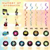 60 Pieces 50s Party Rock and Roll Music Party Decorations Hanging Swirls Music Record Cutouts Hanging Banner Double Sides Ceiling Decor with Streamer Garden Decor for Music Birthday Party Supplies