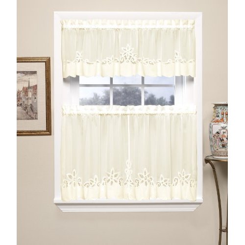 Today's Curtain Plymouth Classic Battenburg Applique Sheer Valance, 14-Inch, Ecru