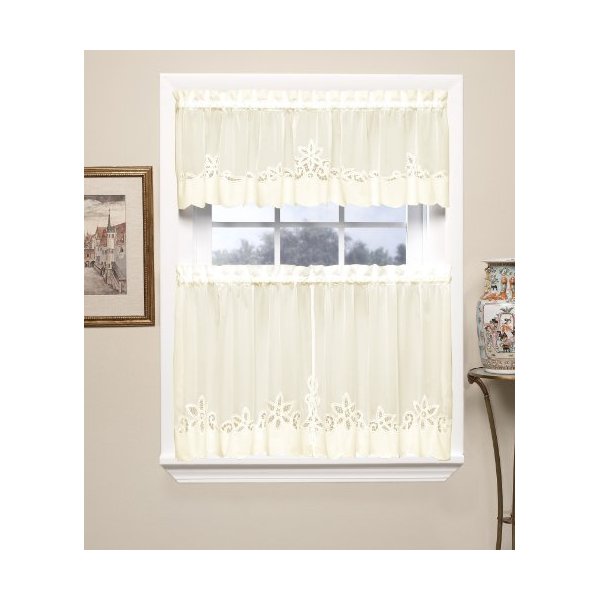 Today's Curtain Plymouth Classic Battenburg Applique Sheer Valance, 14-Inch, Ecru