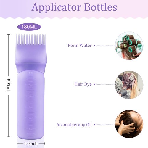 Wowang Hair Oiling Applicator 2 Pack 6 Ounce Leak proof Root Comb Applicator Bottle Oil Applicator for Hair Dye hair oil bottle Hair Root Comb Color with Graduated Scale(Purple)
