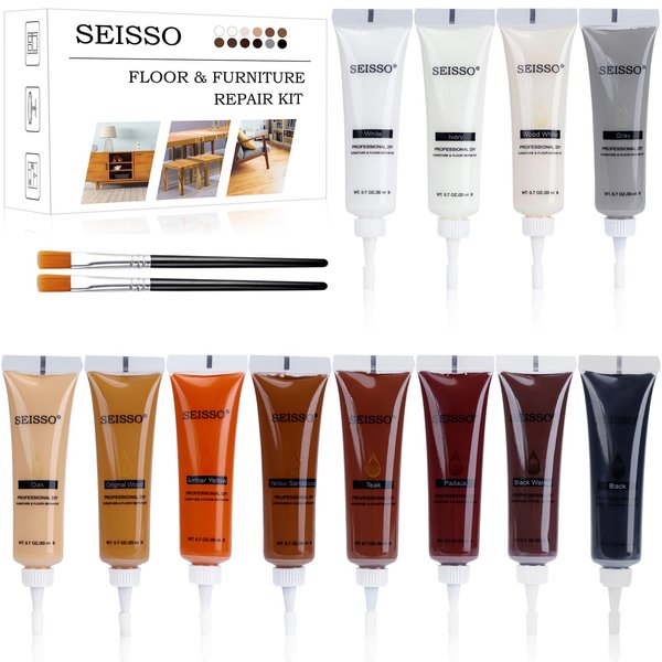 Wood Filler Stainable, SEISSO Wood Furniture Repair Kit for Wooden Scratches, Wear & Tear Cover Remover - Touching up Any Colors Wood Laminate Floor Hardwood - 12 Colors