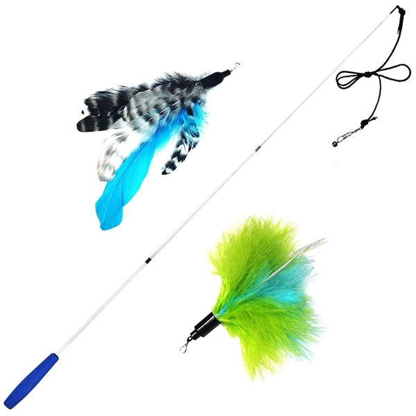 Pet Fit For Life Retractable Wand with 2 Feathers For Your Cat and Kitten - Cat Toy Interactive Cat Wand