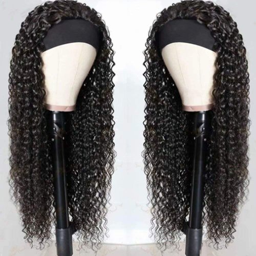 Auflaund Synthetic Headband Wig Deep Wave Hair Band Curly Black Wigs for African American Black Women Natural Deep Twist Glueless Wig with Headbands 24 Inch