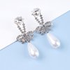 Sttiafay Vintage Teardrop Pearl Dangle Earrings Long Cz Pearl Drop Earrings Silver Crystal Bow Stud Earrings Rhinestone Pearl Bridal Earrings Jewelry for Women and Girls