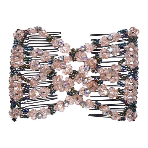 Lovef 1pcs Multifunction Beaded Magic Hair Comb Elastic Double Easy Clips Hair Clips Hair Accessories Insert Hair Jewelry (Coffee-B)