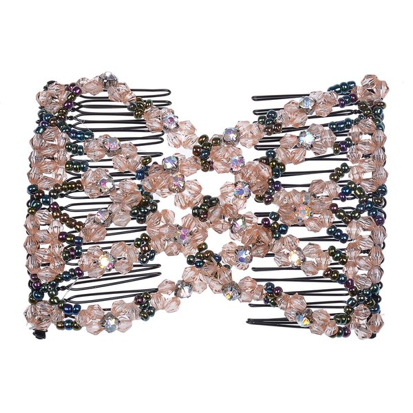 Lovef 1pcs Multifunction Beaded Magic Hair Comb Elastic Double Easy Clips Hair Clips Hair Accessories Insert Hair Jewelry (Coffee-B)