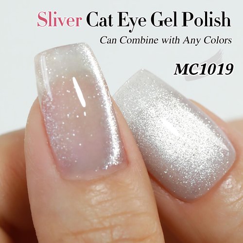 Double Rhythm 0.5 OZ Cat Eye Gel Polish with Magnet 15ML Holographic Glitter Shimmer Translucent Jelly Color Magnetic Nail Polish Salon DIY at Home (MC1019)