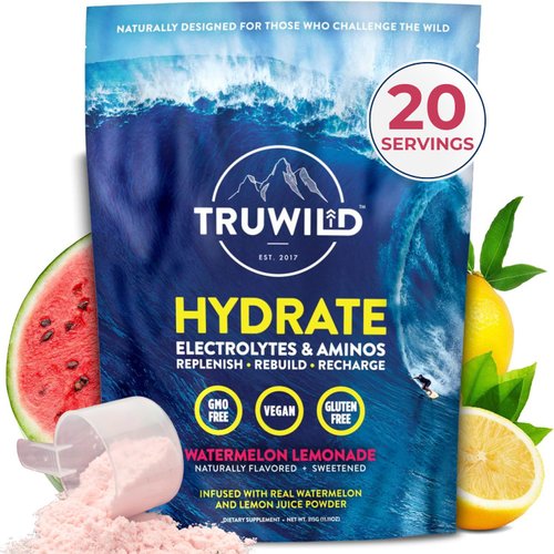 TruWild Natural Hydration Powder with Zero Sugar - Vegan Electrolytes + Amino Acids - Recovery Drink for Everyday Use – Post Workout Muscle Support Supplement w/Magnesium (Watermelon Lemonade)