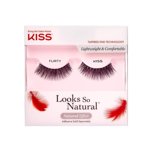 KISS Looks So Natural False Eyelashes, 'Flirty', 12 mm, Includes 1 Pair Of Lash, Contact Lens Friendly, Easy to Apply, Reusable Strip Lashes