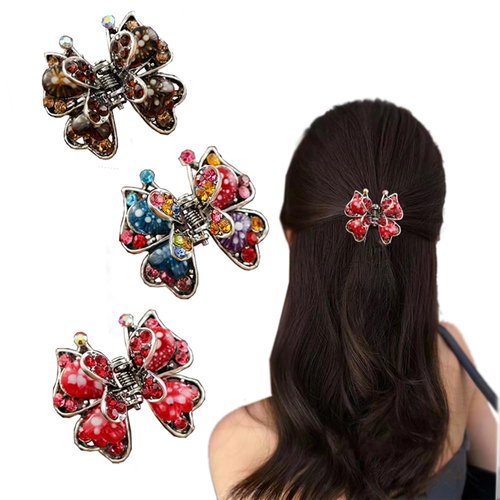 Vintage Small Crystal Butterfly Hair Claw Clips Mini Rhinestone Butterfly Hair Calw Clip, Tiny Gold Butterfly Hair Claw Clips Micro Metal Butterfly Hair Clips Sparkly Jaw Clips Butterfly Clamps