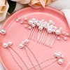 9 Pieces Pearl Bride Wedding Hair Comb Pearl Hair Pins Set Silver Bridal Side Comb U Shape Bridal Hair Clip Pearl Bobby Pins Updos Hair Piece Wedding Hair Accessories for Women Girls