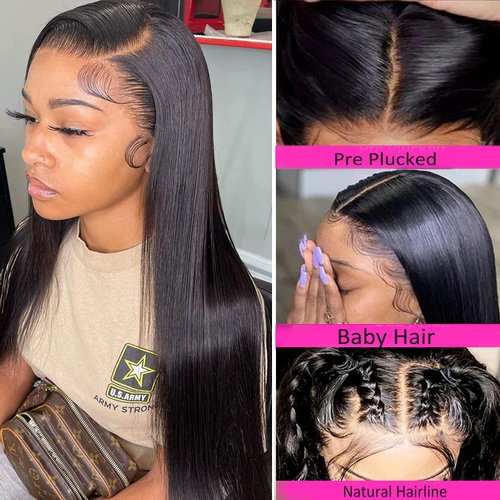 Transparent 13x4 Lace Front Wigs Human Hair Straight HD Lace Frontal Wigs Natural Hairline with Baby Hair Pre Plucked 150% Density Brazilian Virgin Human Hair Wigs for Black Women 16Inch