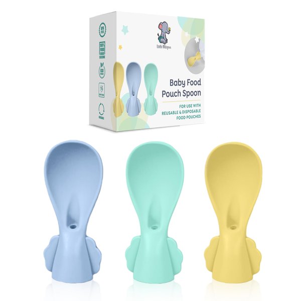 LittleWhispers Baby Food Pouch Silicone Spoons with Travel Cases - 3 Squeeze Pouch Attachment Toppers