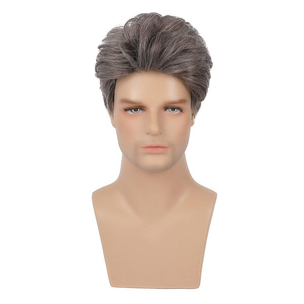 Baruisi Mens Short Wig Mixed Brown Cosplay Hair Wig Natural Synthetic Replacement Wig