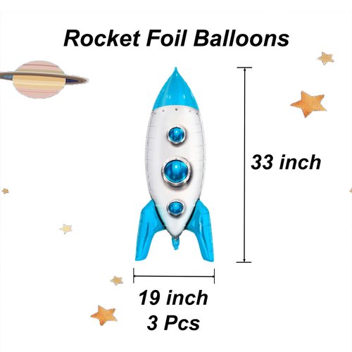Blue Rocket Balloons, Space Balloons for Space Themed Party Decorations Rocket Mylar Balloon for Rocket Birthday Decorations 3 Pcs