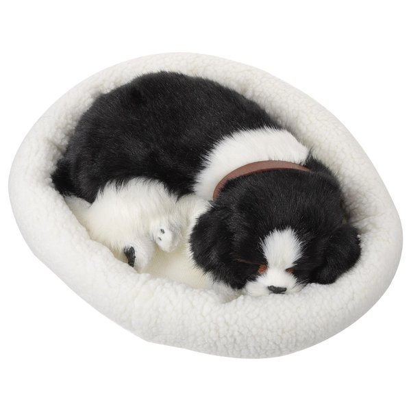 Zerodeko Sleeping Dog on Pad Doll Toy, Plush Breathing Dog Realistic Stuffed Animal Fluffy Sleeping Puppy with Sound for Boys Girls Kids Birthday