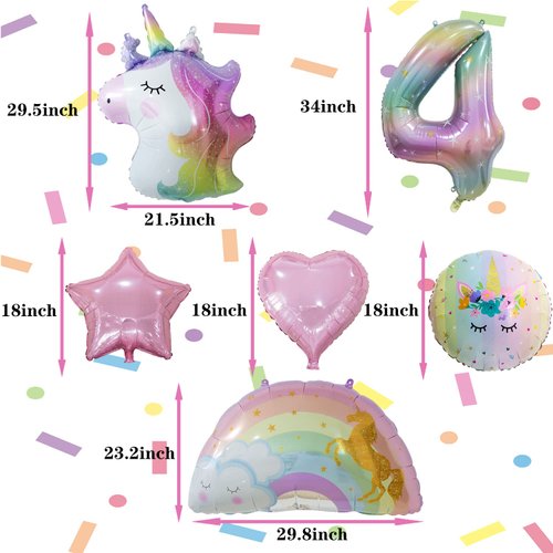Unicorn Balloons Unicorn Birthday Party Decorations for Girls with Heart Star Rainbow Balloons Wedding Baby Shower Unicorn Party Supplies (Number 4)