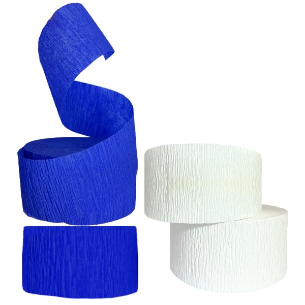 Blue and White Crepe Paper Streamers (2 Rolls Each Color) MADE IN USA!