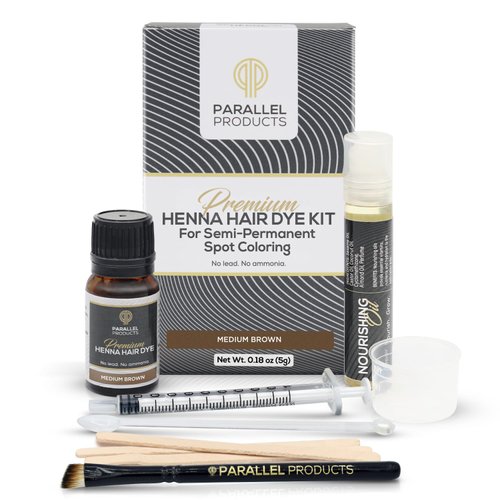 Parallel Products Spot Color Henna Kit - Henna Hair Dye - 5 grams - Tint for Professional Spot Coloring - With Nourishing Oil, Mixing Dish and Application Brush - Root Touch Up (Medium Brown)