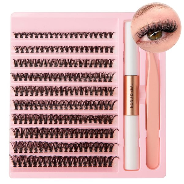 Lash Extension Kit 40D Wispy Eyelash Extension Kit 200pcs Individual Lashes 9-16MM Fluffy Lashes Clusters Kit with Lash Bond And Seal And Eyelashes Tweezers DIY at Home, by Kmilro