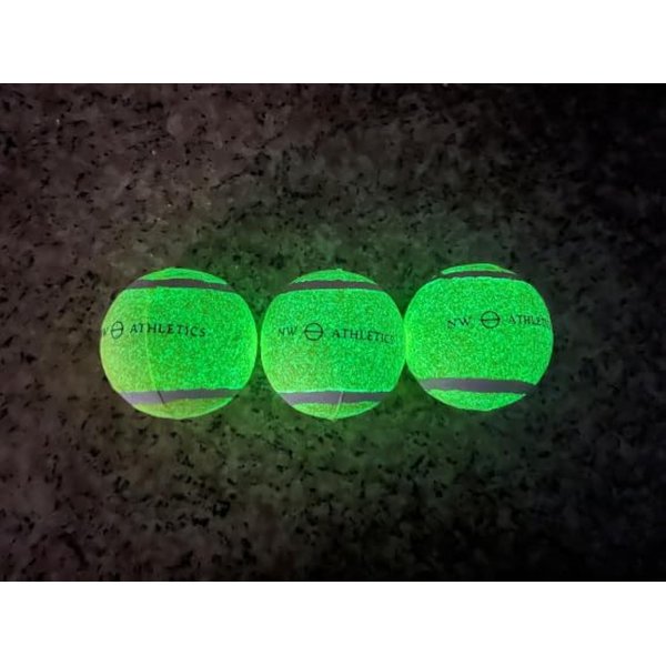 NW Athletics Glow in The Dark Tennis Ball Dog Toy, Light Up Tennis Ball for Small-Medium Size Dogs 3 Pack