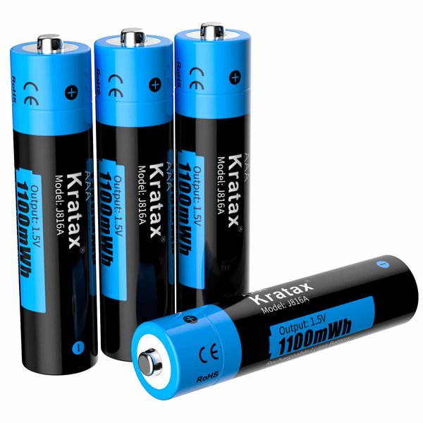 Kratax AAA Batteries Rechargeable 1100mWh Lithium Rechargeable Triple A Batteries, 1.5V Constant Voltage Output, 1600 Cycles, Suitable for Toys, Remote Controls, Flashlight (Only 4 Pack Batteries)
