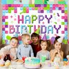 Newwiee 6 x 3.6 ft Birthday Backdrop Banner Birthday Fabric Photography Backdrop Party Decorations for Girls and Boys Birthday Party Supplies(Building Blocks)