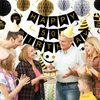 YEOCU 50th Birthday Decorations, Happy Birthday Banner with Honeycomb Balls, Gifts Hanging Swirl Streamers, Circle Dots Garland - Happy Birthday Party Decorations for Women Men (Black and Gold, 50th)