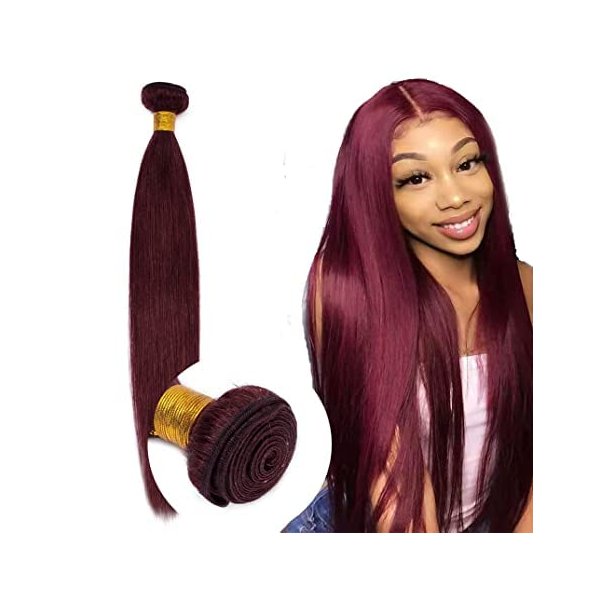 8A Brazilian Virgin Hair 99j Burgundy Straight Hair Weaves Bundle Free Part Red Wine Color 100% Unprocessed Human Hair Weft Weaves (20 INCH)…… B0BWXMLRM9